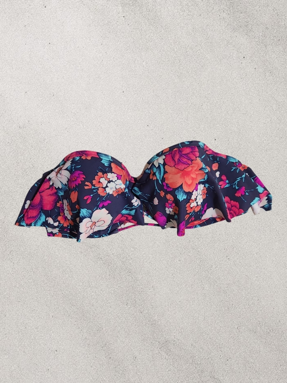 Shade & Shore Blue Floral Bandeau Bikini Top - Size 36 C